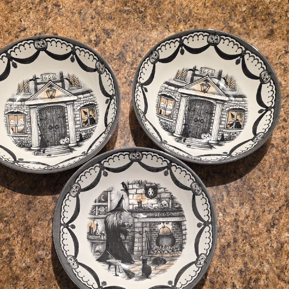 3 ROYAL STAFFORD Spookyville Haunted House Witch  bowls